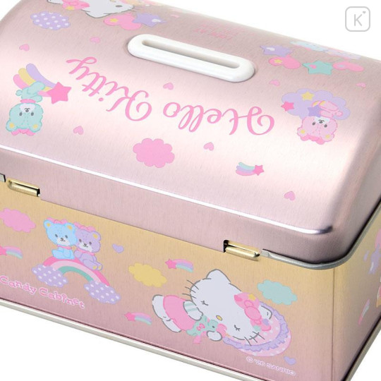 Japan Sanrio Original Tin Coin Bank with Snack - Hello Kitty & Tiny Chum : Metallic Pink - 6