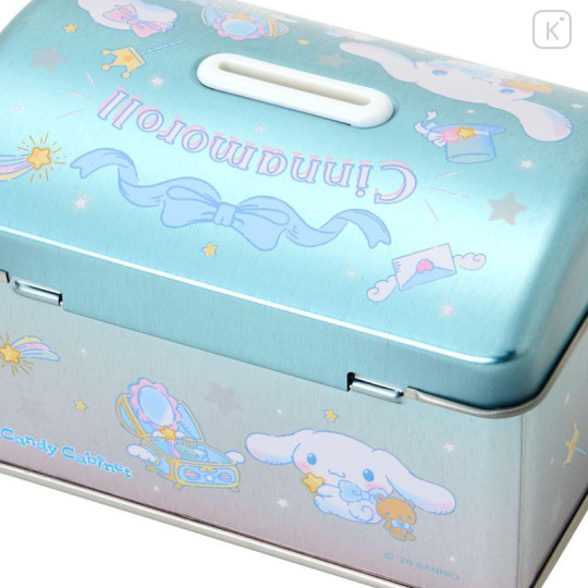 Japan Sanrio Original Tin Coin Bank with Candy - Cinnamoroll & Milk : Metallic Blue - 6