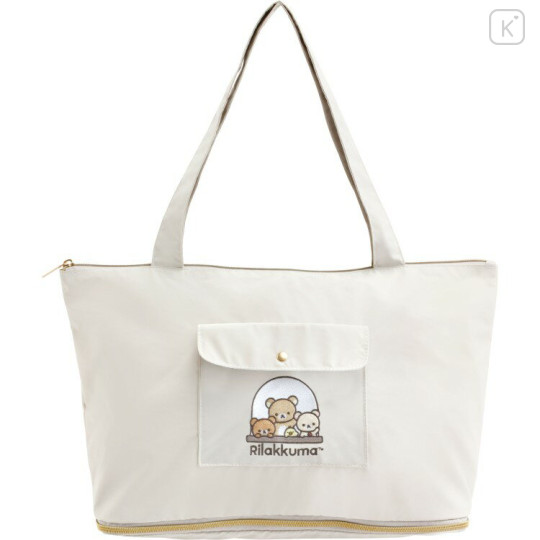 Japan San-X Carry-on Eco Shopping Tote Bag - Rilakkuma : Basic Rilakkuma Favorite Things Beige White - 1