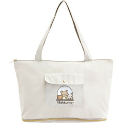 Japan San-X Carry-on Eco Shopping Tote Bag - Rilakkuma : Basic Rilakkuma Favorite Things Beige White