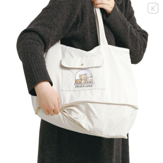 Japan San-X Carry-on Eco Shopping Tote Bag - Rilakkuma : Basic Rilakkuma Favorite Things Beige White - 4