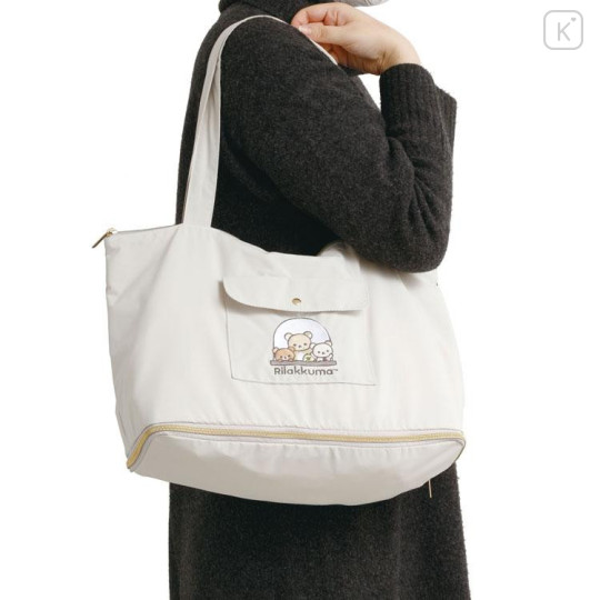 Japan San-X Carry-on Eco Shopping Tote Bag - Rilakkuma : Basic Rilakkuma Favorite Things Beige White - 5