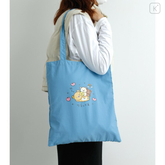 Japan San-X Tote Bag - Rilakkuma : Yuruyuru Pokapoka Warm and Cozy Hug Blue - 2