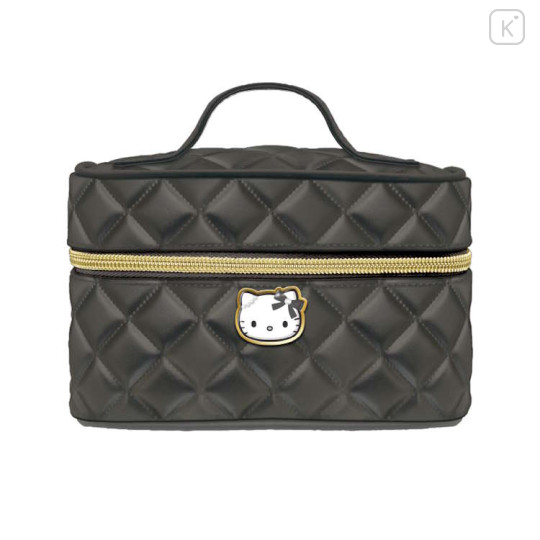 Japan Sanrio Pen Pouch Pencil Case - Hello Kitty : Gal Ribbon Quilted Vanity Style Black - 1
