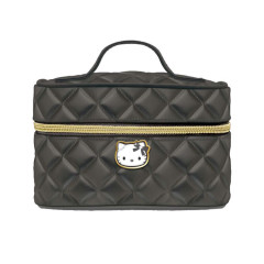 Japan Sanrio Pen Pouch Pencil Case - Hello Kitty : Gal Ribbon Quilted Vanity Style Black