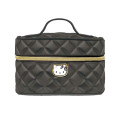 Japan Sanrio Pen Pouch Pencil Case - Hello Kitty : Gal Ribbon Quilted Vanity Style Black - 1