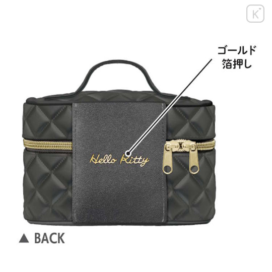 Japan Sanrio Pen Pouch Pencil Case - Hello Kitty : Gal Ribbon Quilted Vanity Style Black - 2