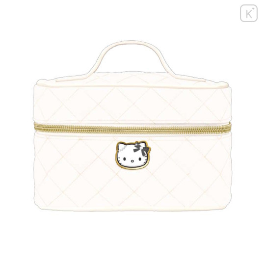 Japan Sanrio Pen Pouch Pencil Case - Hello Kitty : Gal Ribbon Quilted Vanity Style White - 1
