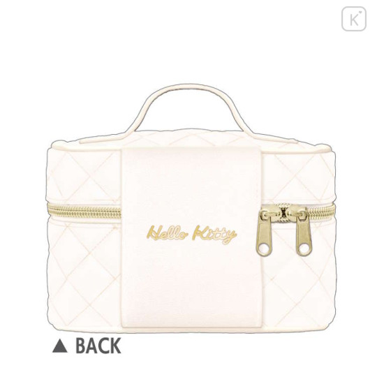 Japan Sanrio Pen Pouch Pencil Case - Hello Kitty : Gal Ribbon Quilted Vanity Style White - 2