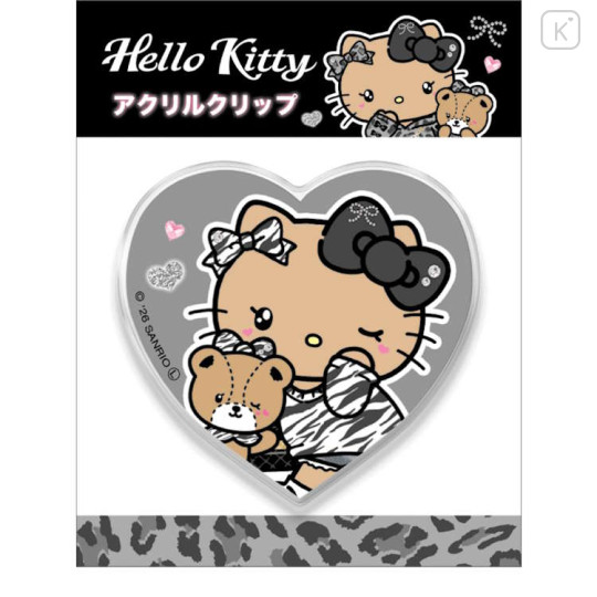 Japan Sanrio Acrylic Clip - Hello Kitty & Tiny Chum : Gal Black Heart - 1