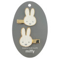 Japan Miffy Hair Clip Set - Miffy : Face Pearl Tweed White Gold - 1
