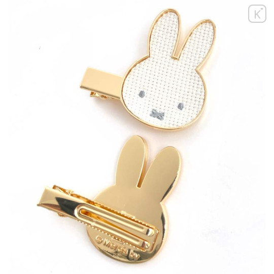 Japan Miffy Hair Clip Set - Miffy : Face Pearl Tweed White Gold - 2