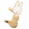 Japan Miffy Hair Clip Set - Miffy : Face Pearl Tweed White Gold - 2