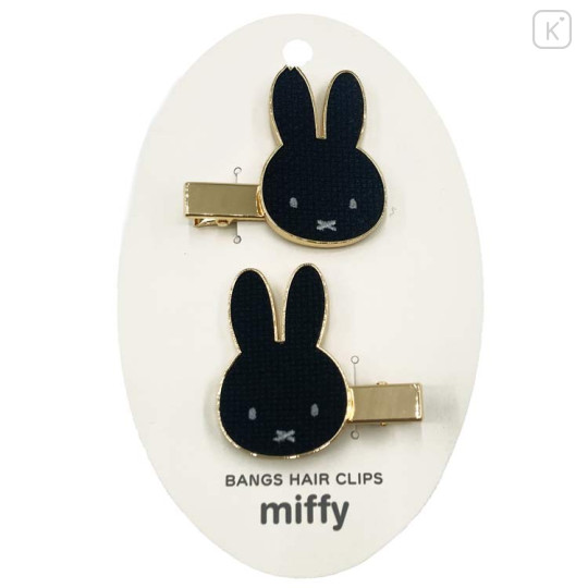 Japan Miffy Hair Clip Set - Miffy : Face Pearl Tweed Black Gold - 1