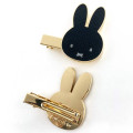 Japan Miffy Hair Clip Set - Miffy : Face Pearl Tweed Black Gold - 2