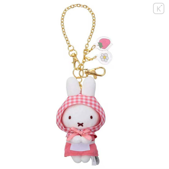 Japan Miffy Mascot Holder Bag Charm - Miffy : Gingham Riding Hood Strawberry Flower - 1