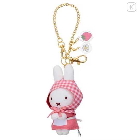 Japan Miffy Mascot Holder Bag Charm - Miffy : Gingham Riding Hood Strawberry Flower - 2