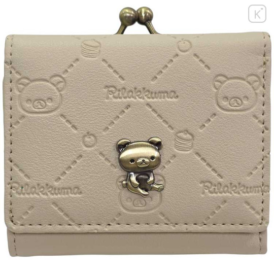 Japan San-X Clasp Trifold Wallet - Rilakkuma : Embossed Beige - 1