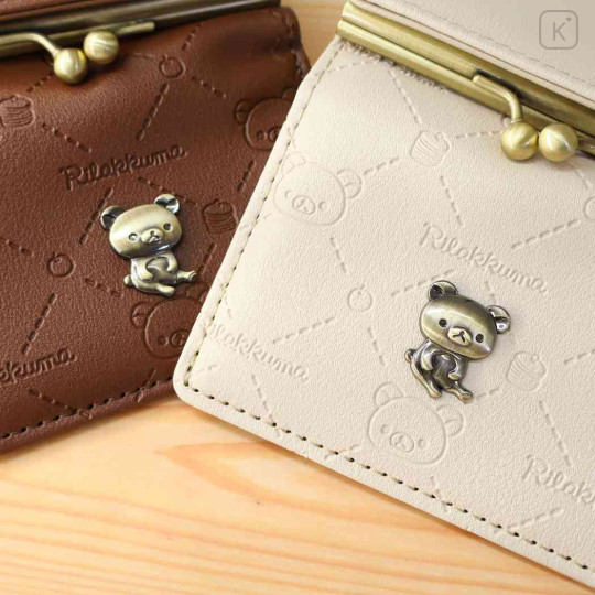 Japan San-X Clasp Trifold Wallet - Rilakkuma : Embossed Beige - 5