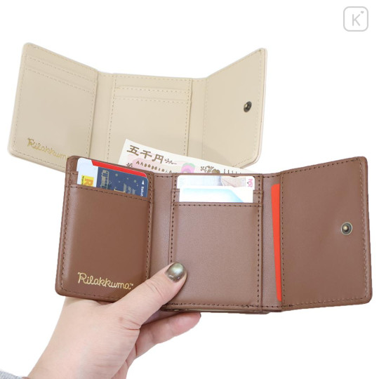 Japan San-X Clasp Trifold Wallet - Rilakkuma : Embossed Brown - 4
