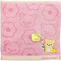 Japan San-X Embroidered Mini Towel Handkerchief - Kiiroitori & Rilakkuma : Basic Rilakkuma Flower Pink - 1
