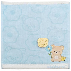 Japan San-X Embroidered Mini Towel Handkerchief - Kiiroitori & Rilakkuma : Basic Rilakkuma Flower Blue