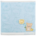 Japan San-X Embroidered Mini Towel Handkerchief - Kiiroitori & Rilakkuma : Basic Rilakkuma Flower Blue - 1