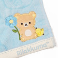 Japan San-X Embroidered Mini Towel Handkerchief - Kiiroitori & Rilakkuma : Basic Rilakkuma Flower Blue - 2