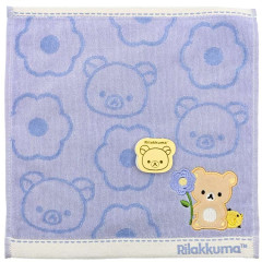 Japan San-X Embroidered Mini Towel Handkerchief - Kiiroitori & Rilakkuma : Basic Rilakkuma Flower Purple