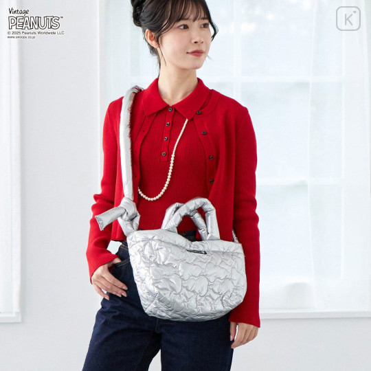 Japan Peanuts Rootote Deli Quilt 2way Shoulder Bag - Snoopy : Shiny Silver - 5