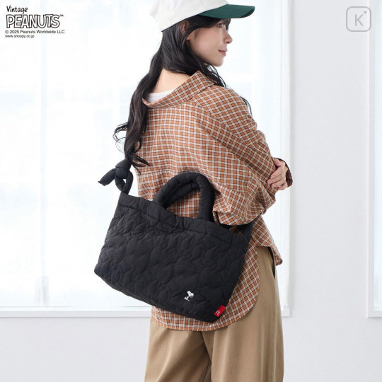 Japan Peanuts Rootote Medium Quilt 2way Shoulder Bag - Snoopy : Shiny Black - 2