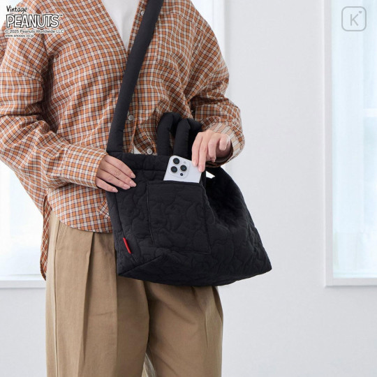 Japan Peanuts Rootote Medium Quilt 2way Shoulder Bag - Snoopy : Shiny Black - 5