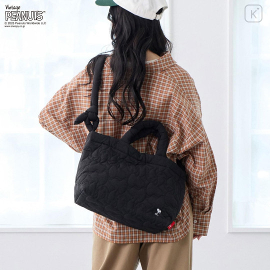 Japan Peanuts Rootote Medium Quilt 2way Shoulder Bag - Snoopy : Shiny Silver - 3