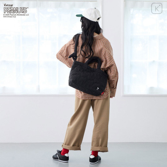 Japan Peanuts Rootote Medium Quilt 2way Shoulder Bag - Snoopy : Matte Black - 3