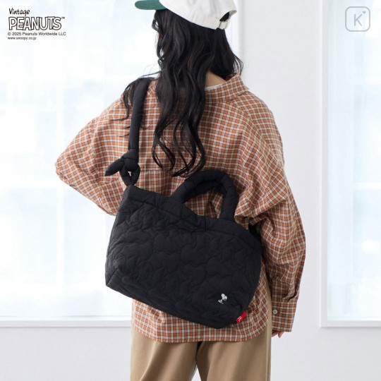 Japan Peanuts Rootote Medium Quilt 2way Shoulder Bag - Snoopy : Matte Black - 4