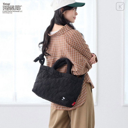 Japan Peanuts Rootote Medium Quilt 2way Shoulder Bag - Snoopy : Matte Black - 5