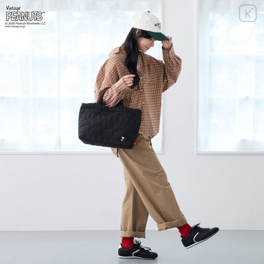 Japan Peanuts Rootote Medium Quilt 2way Shoulder Bag - Snoopy : Matte Black - 6