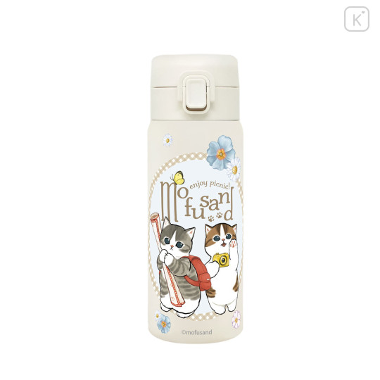 Japan Mofusand Stainless Steel One Push Bottle 350ml - Cat Enjoy Picnic - 1