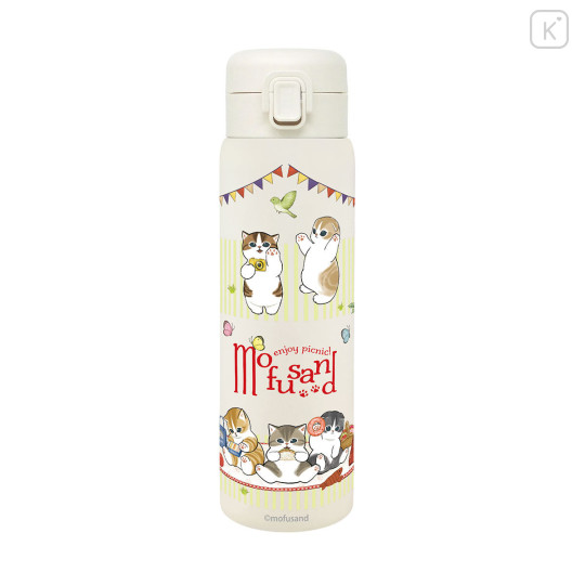 Japan Mofusand Stainless Steel One Push Bottle 480ml - Cat Enjoy Picnic - 1
