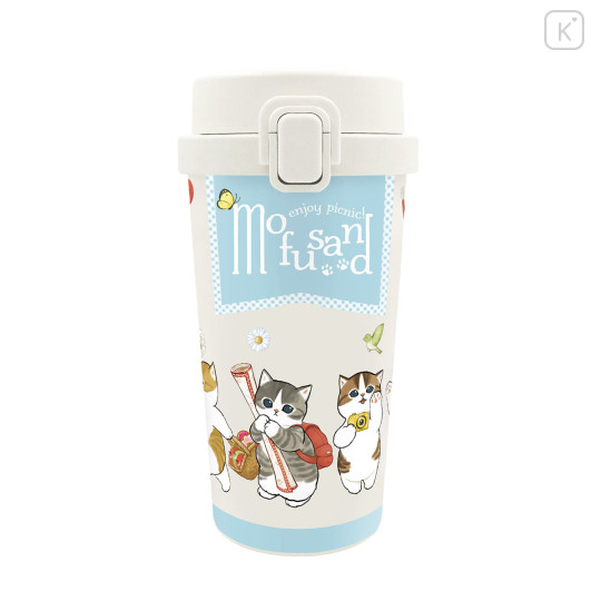Japan Mofusand Insulated Stainless Steel Tumbler with One Push Lid 370ml - Cat Enjoy Picnic - 1