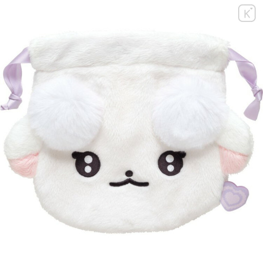 Japan San-X Plush Drawstring Bag - Cheer Cheer Lambs : Let's Go! Shake! Cheer Up! Ramu Face White - 2