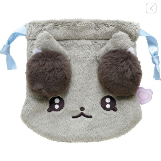 Japan San-X Plush Drawstring Bag - Cheer Cheer Lambs : Let's Go! Shake! Cheer Up! Uryufu Face Grey - 2