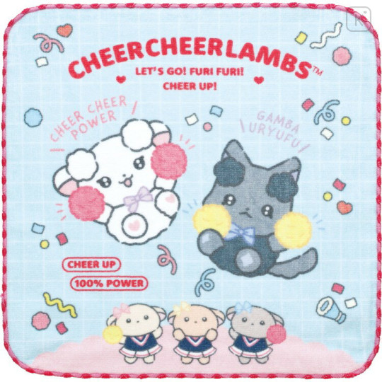 Japan San-X Mini Towel Handkerchief - Cheer Cheer Lambs : Let's Go! Shake! Cheer Up! Blue - 1
