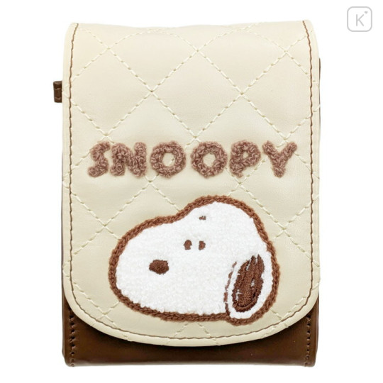 Japan Peanuts Lip Pouch - Snoopy : Chocolate Brown Beige Embossed - 1