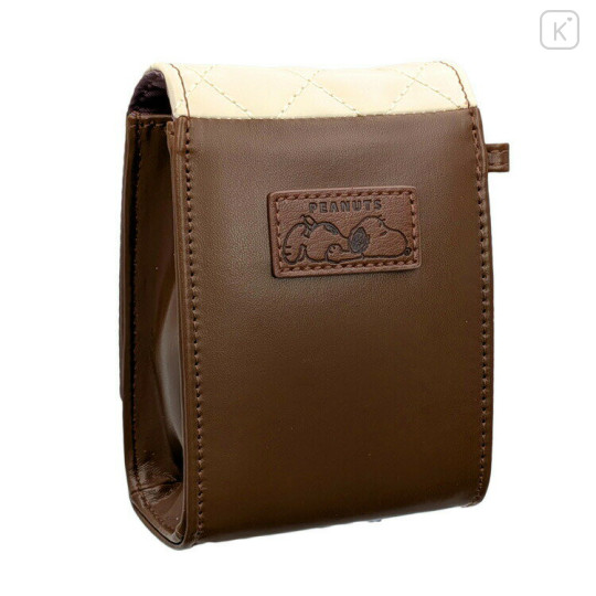 Japan Peanuts Lip Pouch - Snoopy : Chocolate Brown Beige Embossed - 3