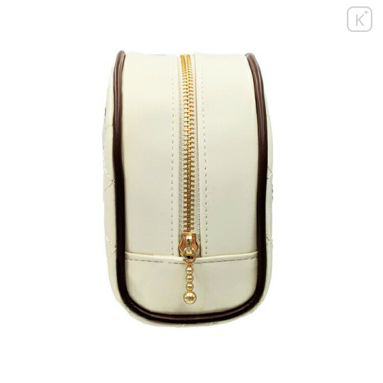 Japan Peanuts Quilted Cosmetic Pouch - Snoopy & Woodstock : Chocolate Beige Embossed Face - 2