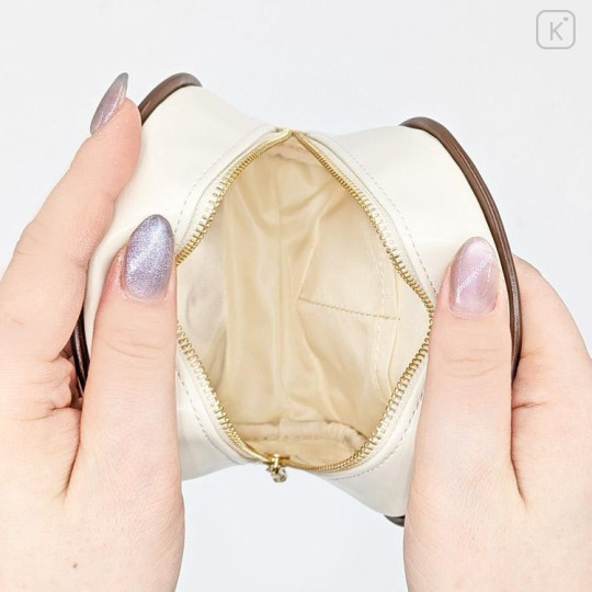 Japan Peanuts Quilted Cosmetic Pouch - Snoopy & Woodstock : Chocolate Beige Embossed Face - 4