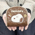 Japan Peanuts Quilted Cosmetic Pouch - Snoopy & Woodstock : Chocolate Beige Embossed Face - 5