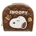 Japan Peanuts Quilted Cosmetic Pouch - Snoopy : Chocolate Brown Embossed Face - 1