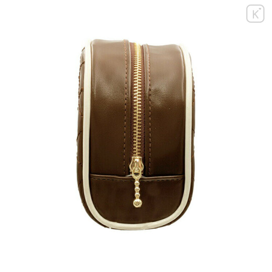 Japan Peanuts Quilted Cosmetic Pouch - Snoopy : Chocolate Brown Embossed Face - 2